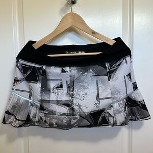 MPG Pleated Mini-Skirt, skort, black, grey, & white, M